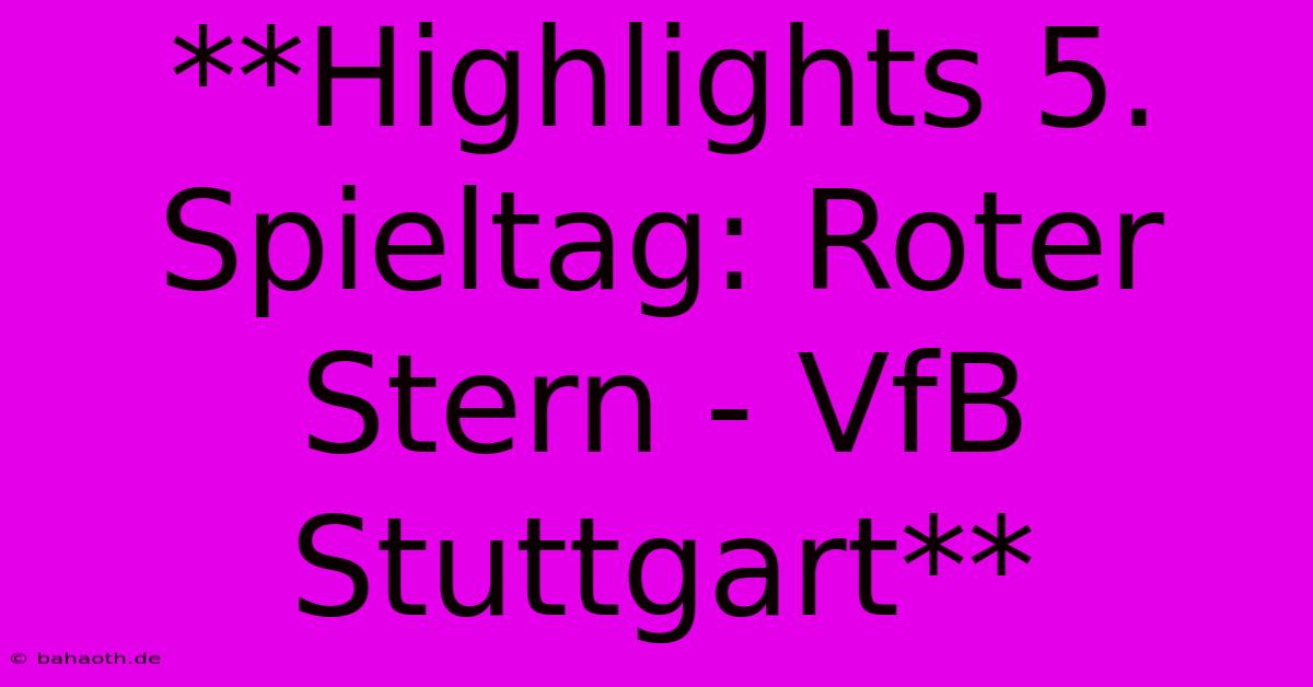 **Highlights 5. Spieltag: Roter Stern - VfB Stuttgart**