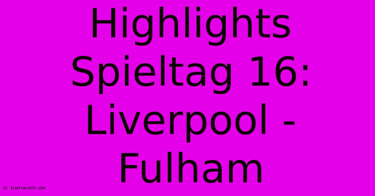 Highlights Spieltag 16: Liverpool - Fulham