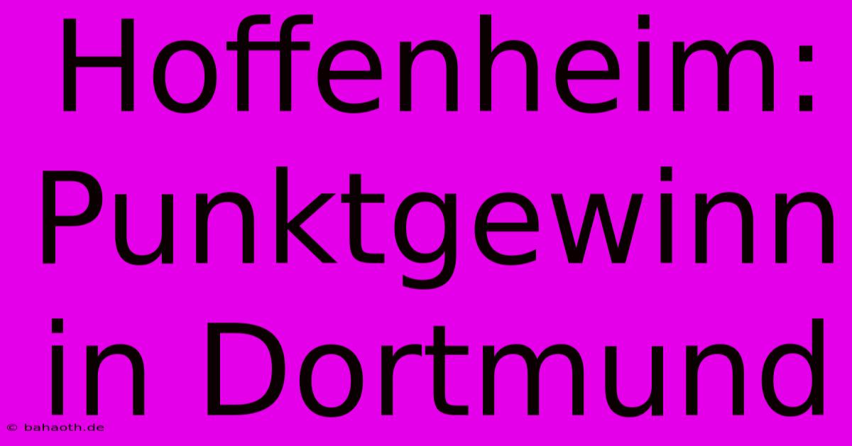 Hoffenheim: Punktgewinn In Dortmund