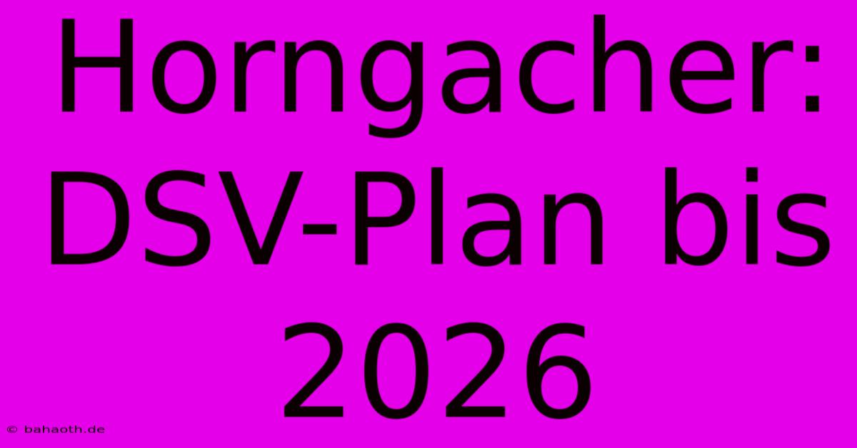 Horngacher: DSV-Plan Bis 2026