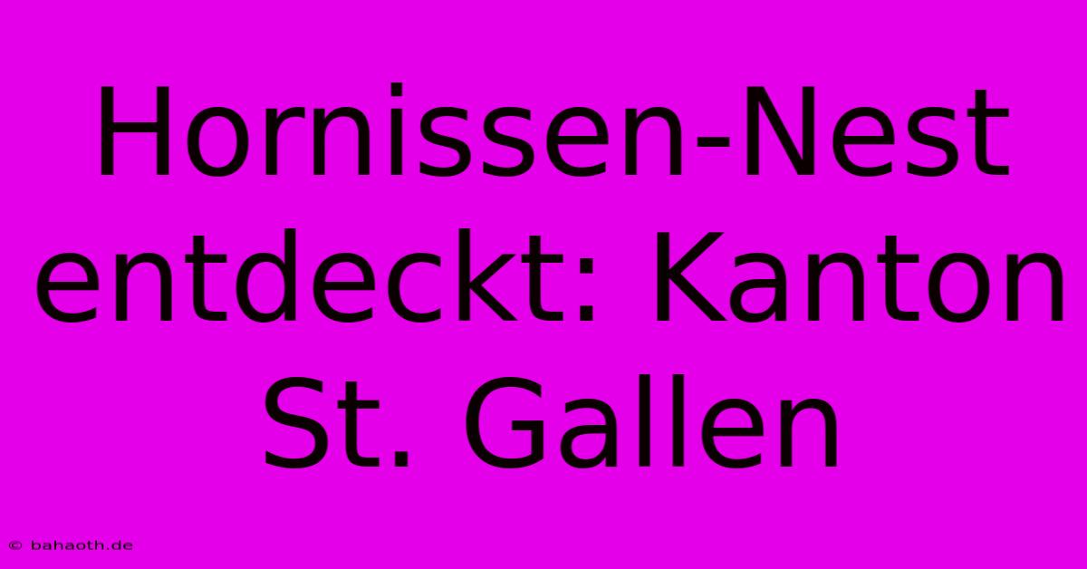 Hornissen-Nest Entdeckt: Kanton St. Gallen