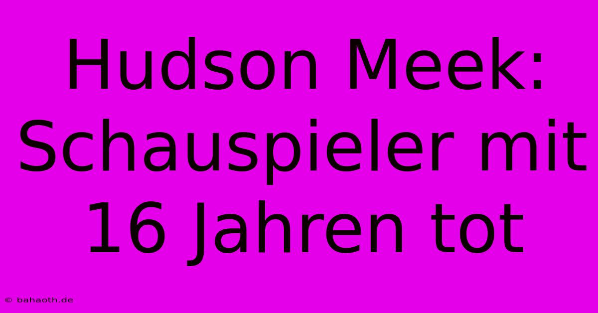 Hudson Meek:  Schauspieler Mit 16 Jahren Tot