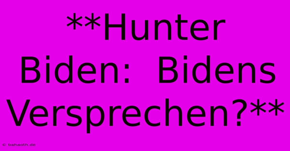 **Hunter Biden:  Bidens Versprechen?**