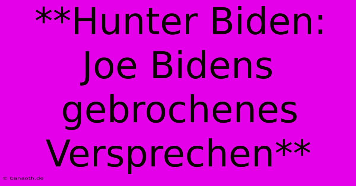 **Hunter Biden:  Joe Bidens Gebrochenes Versprechen**