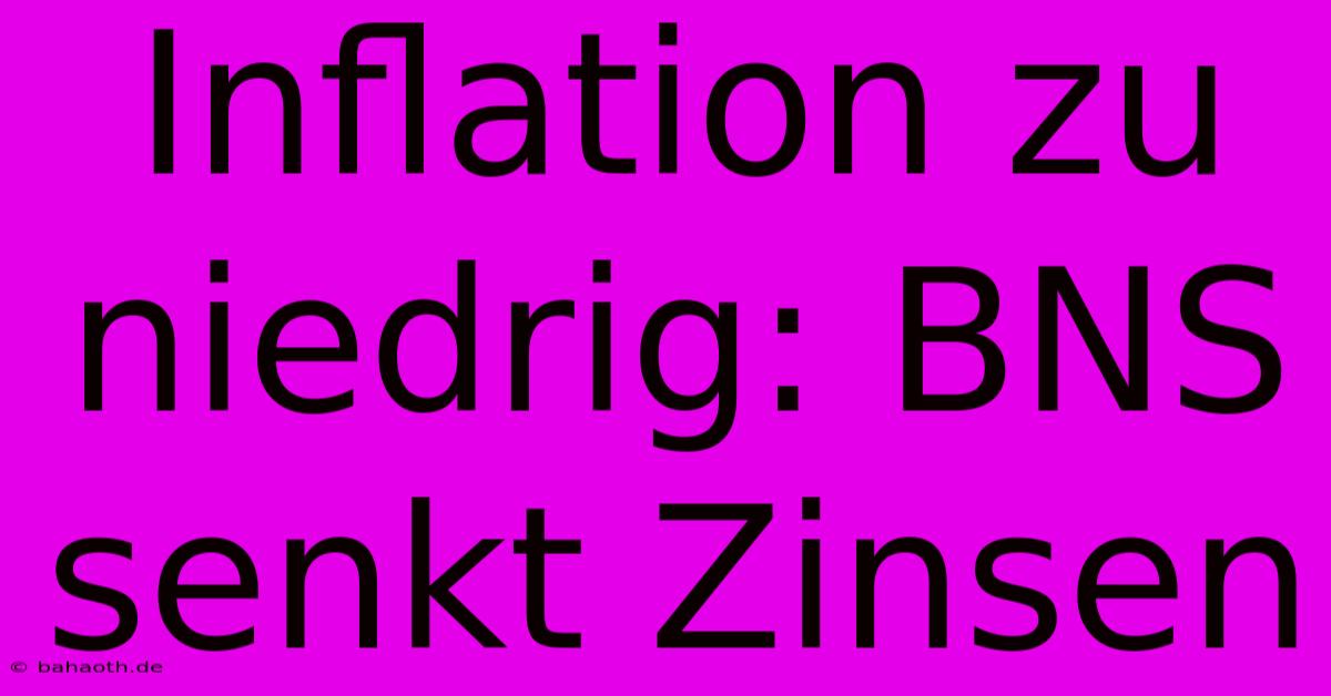 Inflation Zu Niedrig: BNS Senkt Zinsen