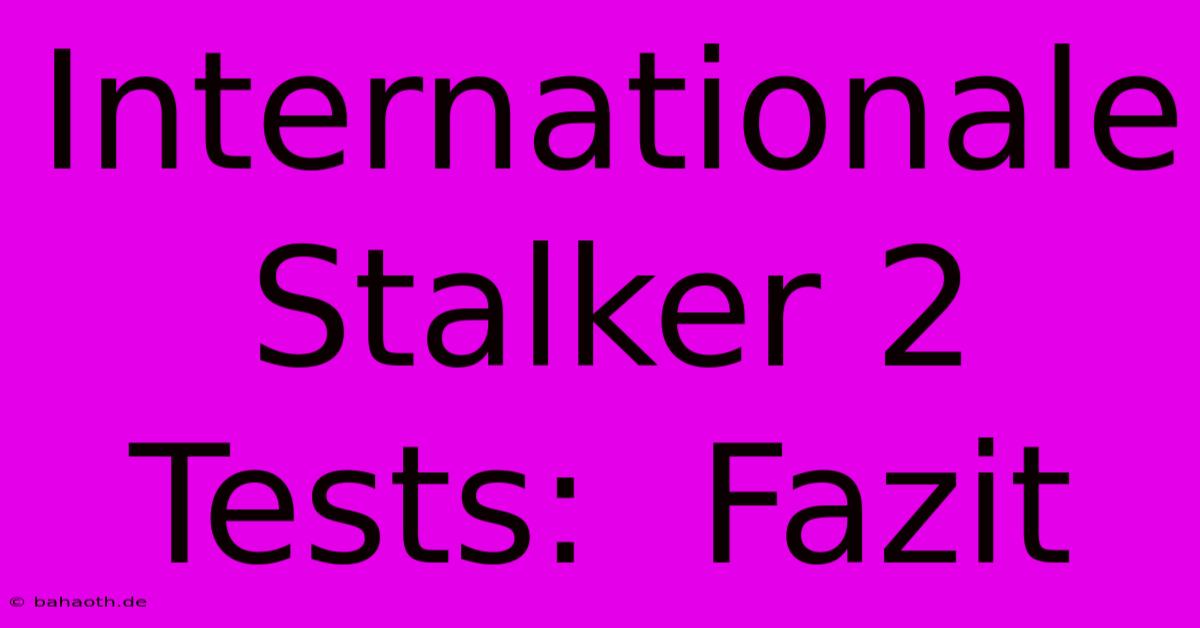 Internationale Stalker 2 Tests:  Fazit