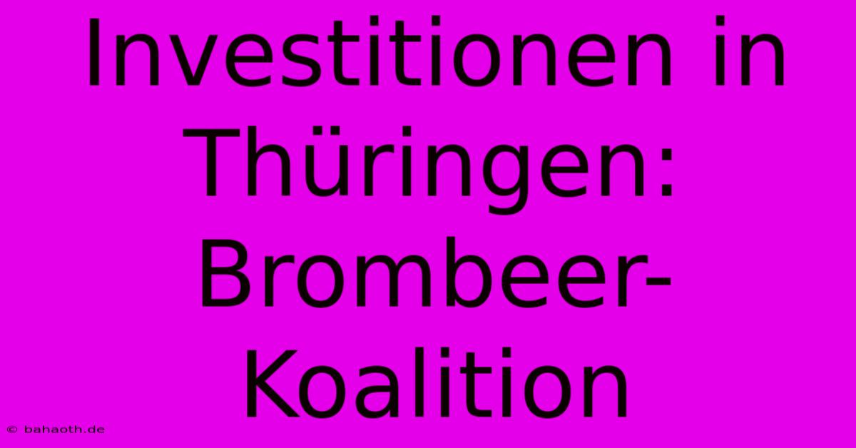 Investitionen In Thüringen: Brombeer-Koalition