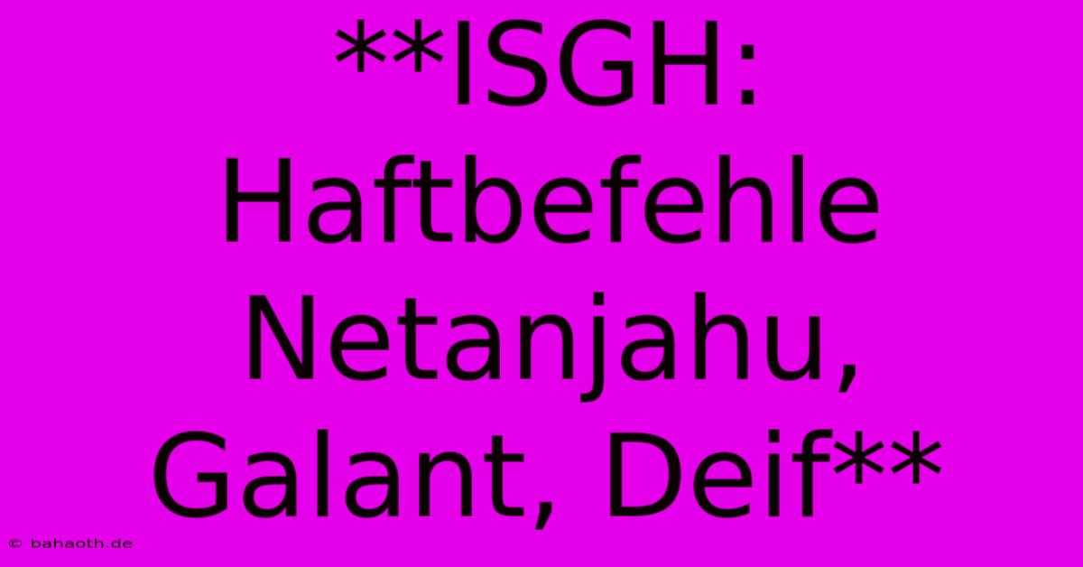 **ISGH: Haftbefehle Netanjahu, Galant, Deif**