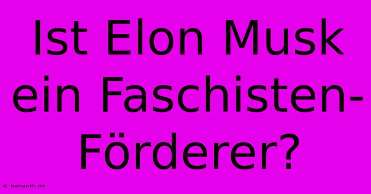 Ist Elon Musk Ein Faschisten-Förderer?