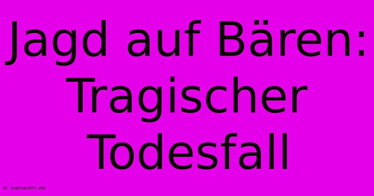 Jagd Auf Bären: Tragischer Todesfall