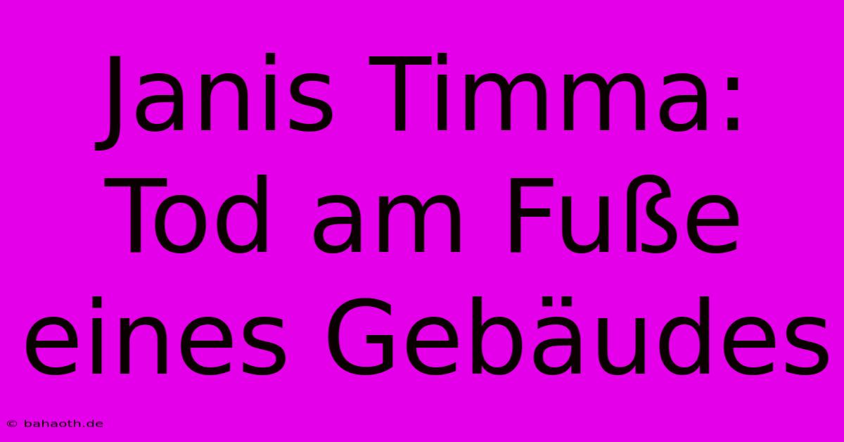 Janis Timma: Tod Am Fuße Eines Gebäudes