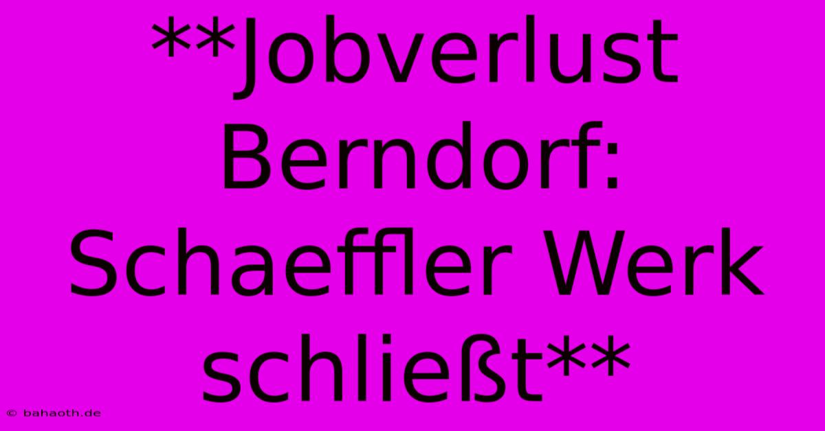 **Jobverlust Berndorf: Schaeffler Werk Schließt**