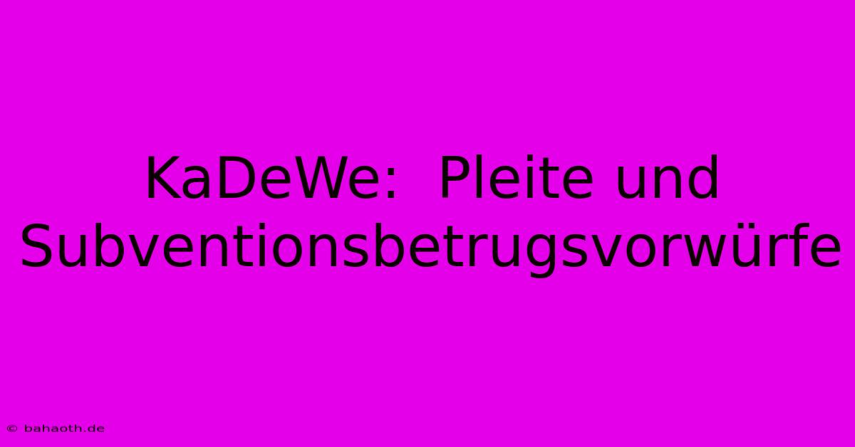 KaDeWe:  Pleite Und Subventionsbetrugsvorwürfe