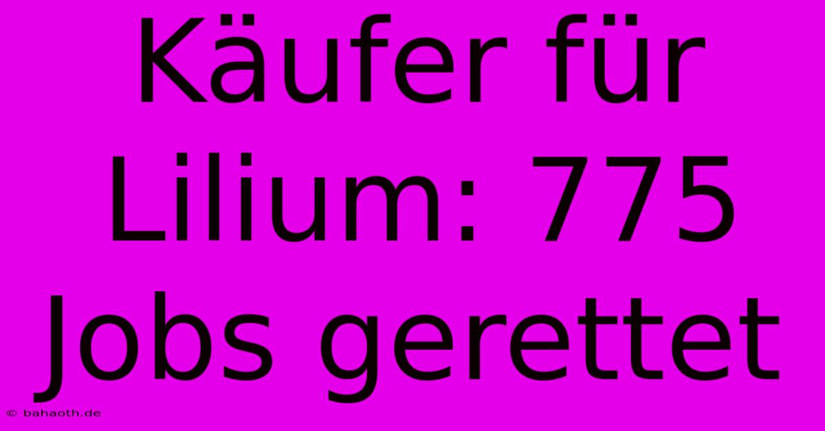 Käufer Für Lilium: 775 Jobs Gerettet