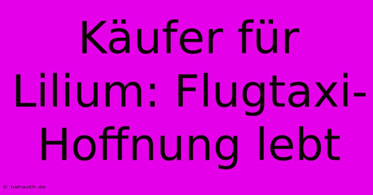 Käufer Für Lilium: Flugtaxi-Hoffnung Lebt