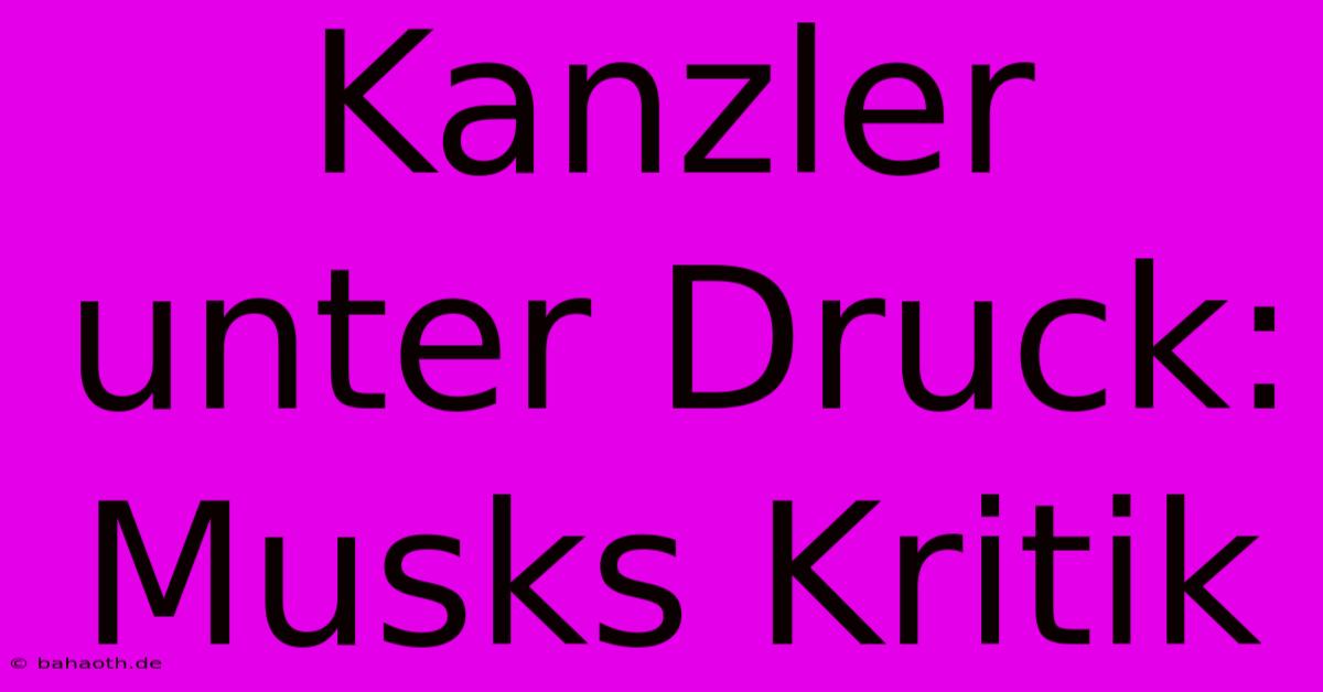 Kanzler Unter Druck: Musks Kritik