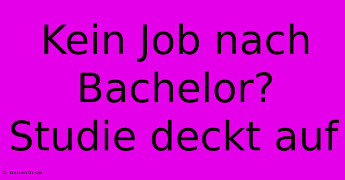 Kein Job Nach Bachelor?  Studie Deckt Auf