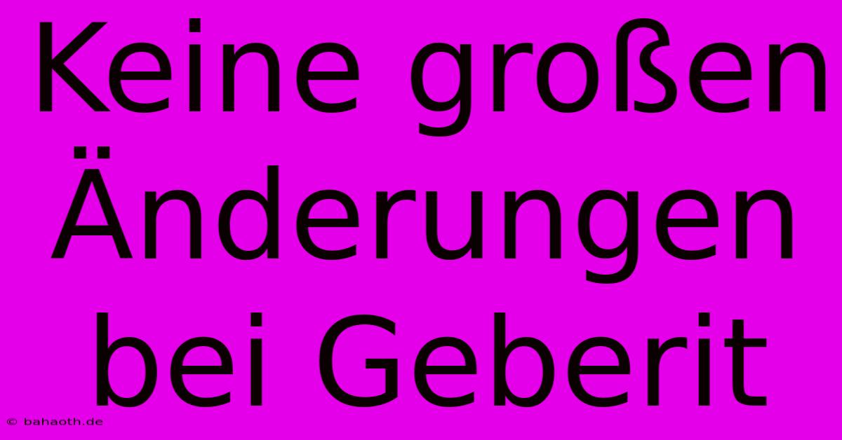 Keine Großen Änderungen Bei Geberit