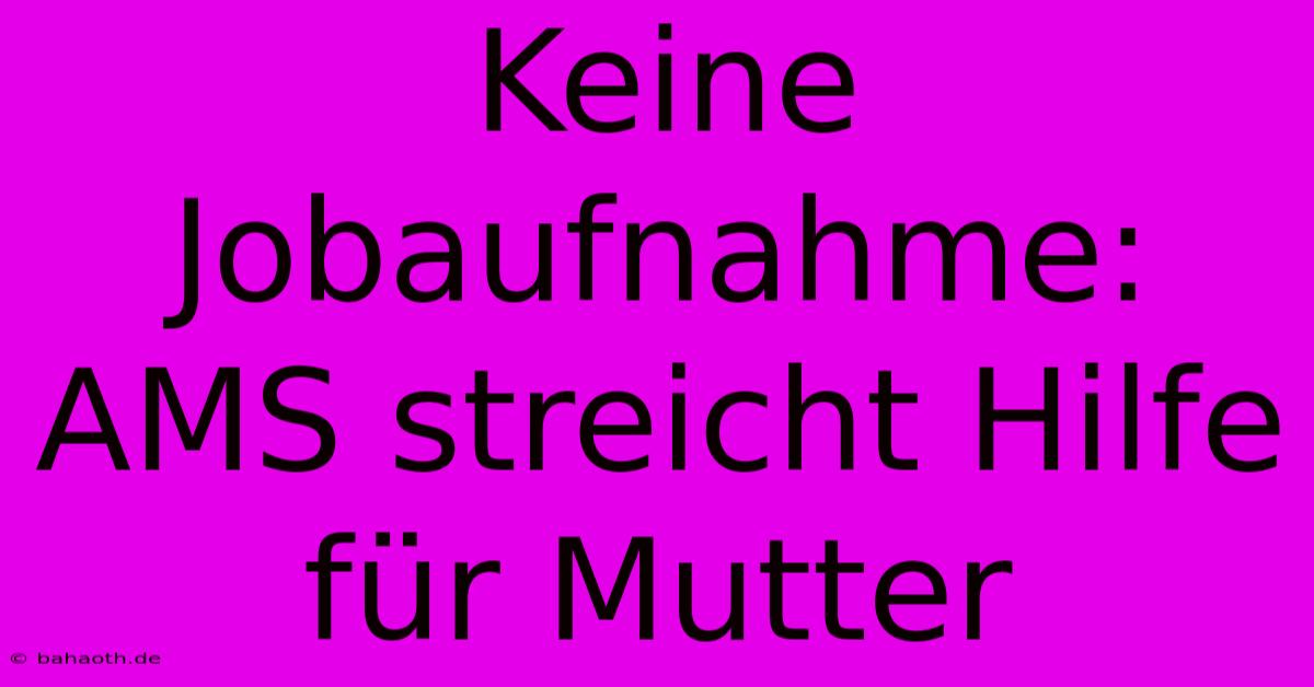 Keine Jobaufnahme: AMS Streicht Hilfe Für Mutter