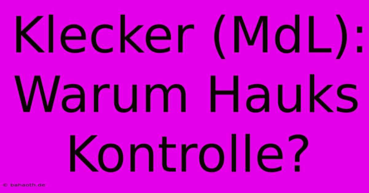 Klecker (MdL): Warum Hauks Kontrolle?