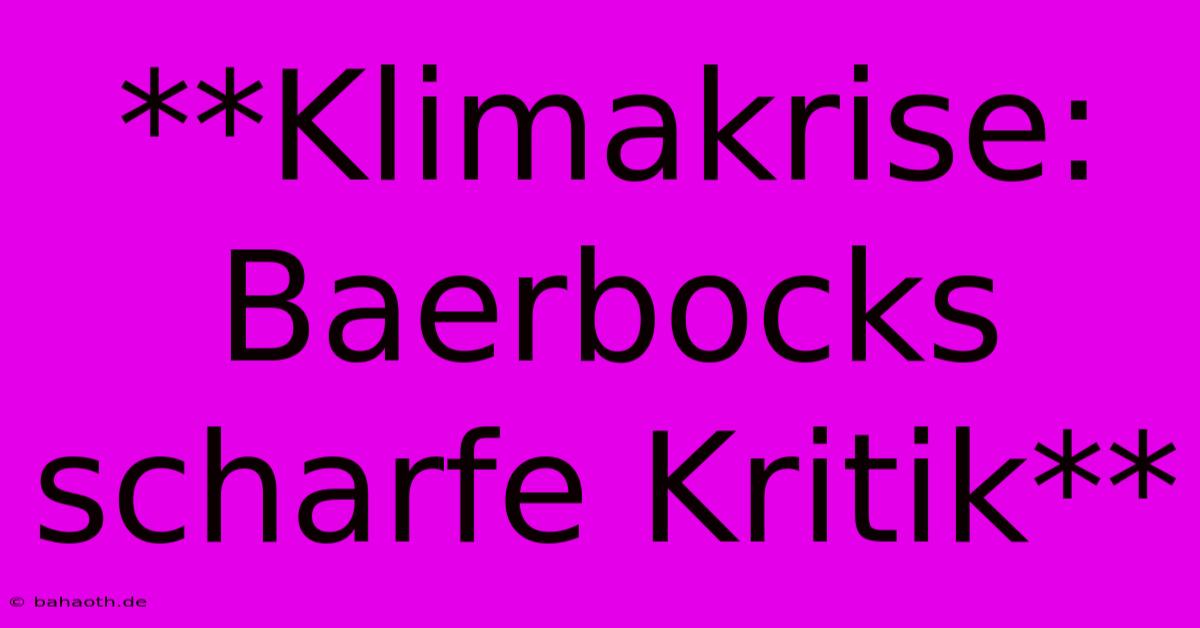 **Klimakrise:  Baerbocks Scharfe Kritik**