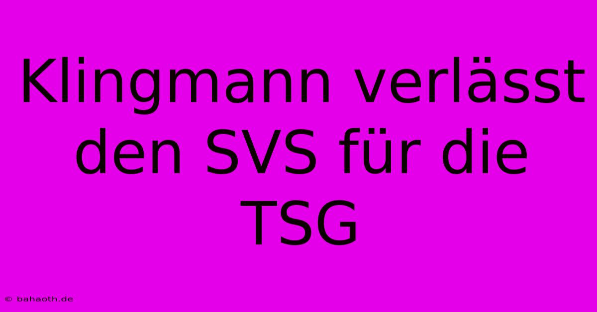 Klingmann Verlässt Den SVS Für Die TSG