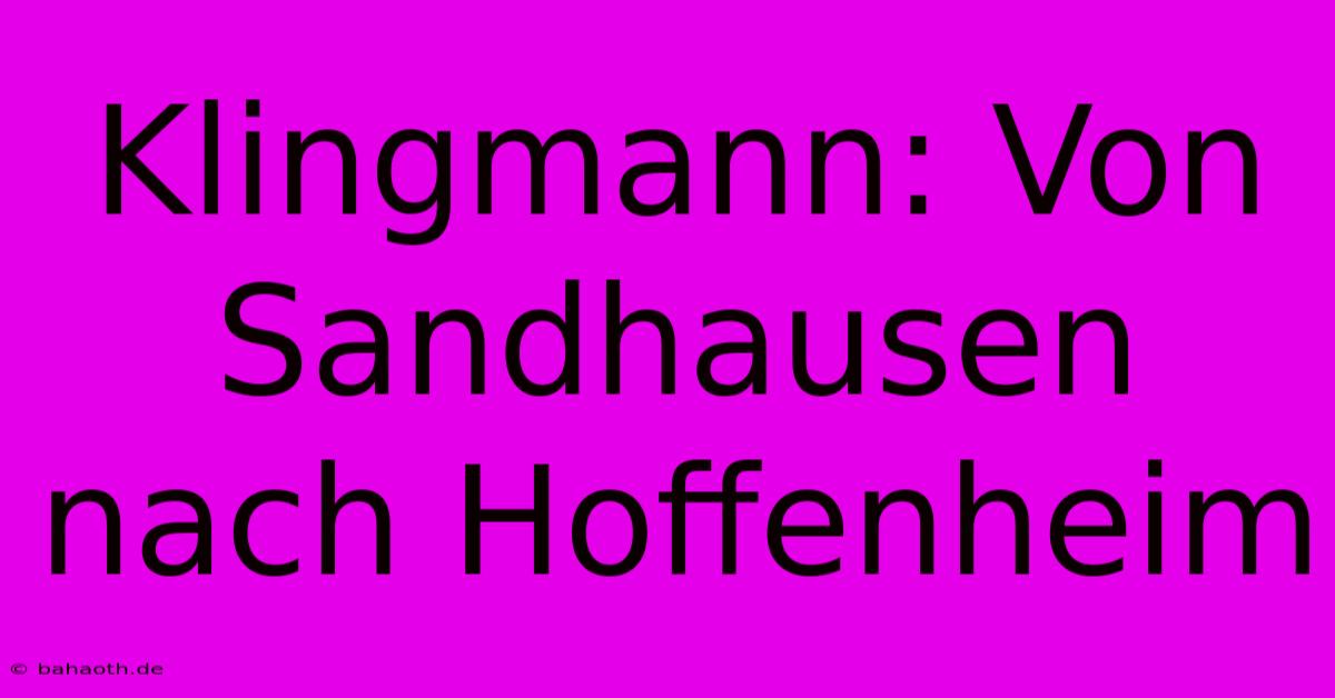 Klingmann: Von Sandhausen Nach Hoffenheim