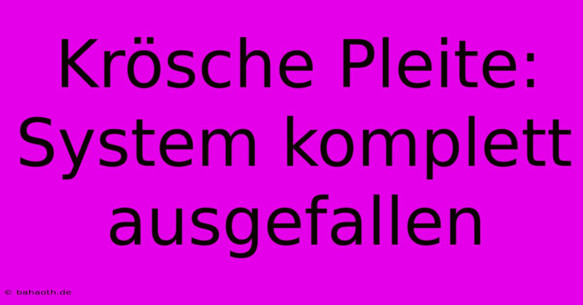 Krösche Pleite: System Komplett Ausgefallen