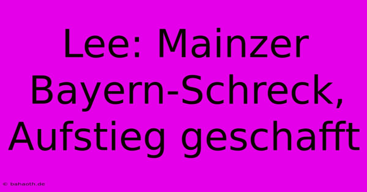 Lee: Mainzer Bayern-Schreck, Aufstieg Geschafft