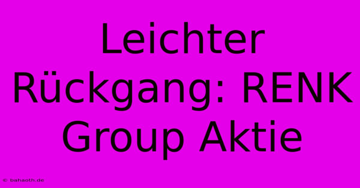 Leichter Rückgang: RENK Group Aktie