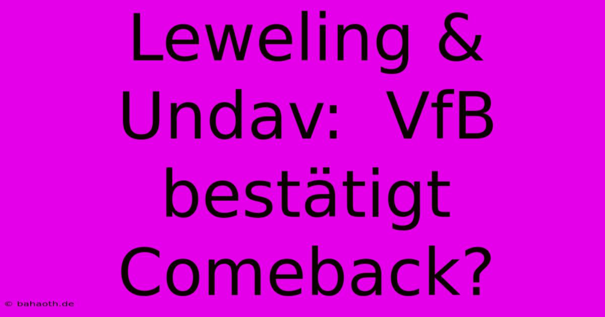 Leweling & Undav:  VfB Bestätigt Comeback?