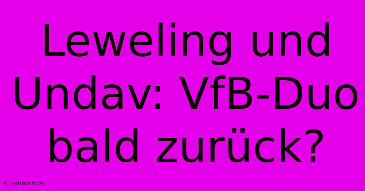 Leweling Und Undav: VfB-Duo Bald Zurück?