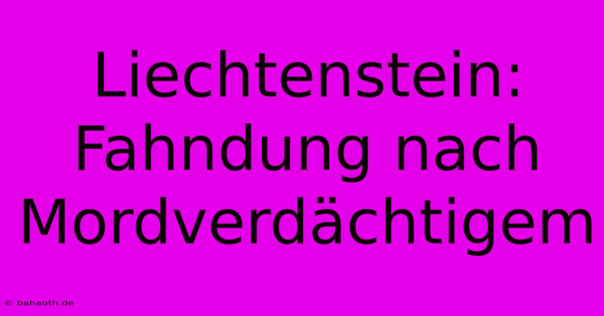 Liechtenstein: Fahndung Nach Mordverdächtigem