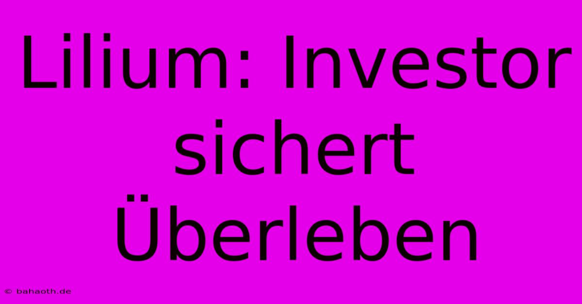 Lilium: Investor Sichert Überleben