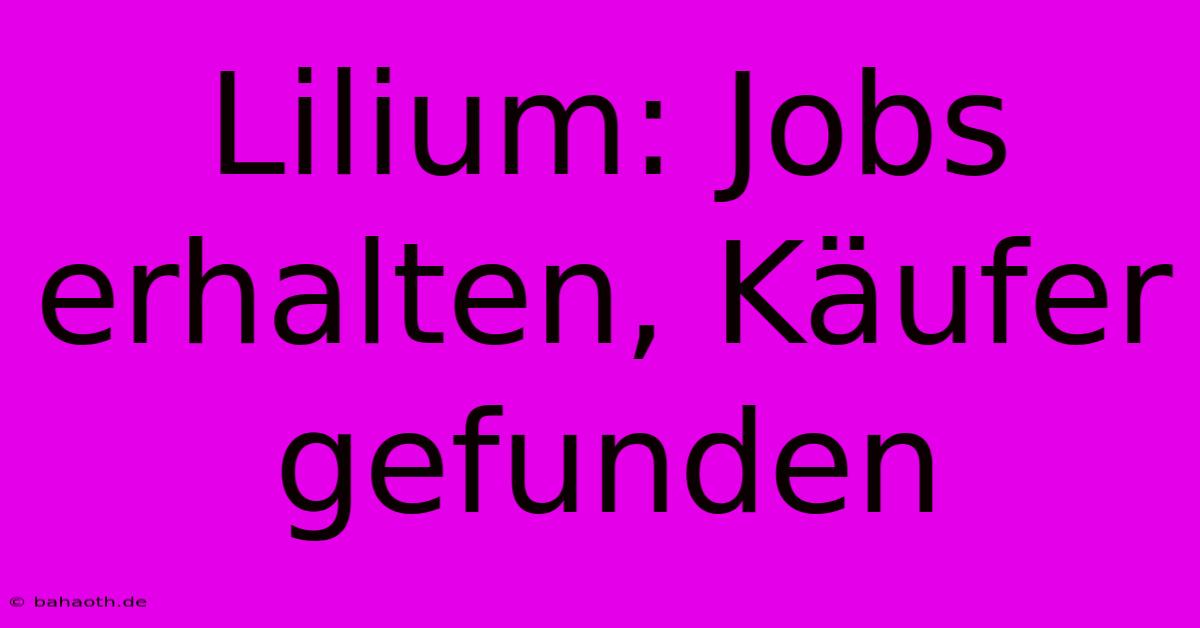 Lilium: Jobs Erhalten, Käufer Gefunden