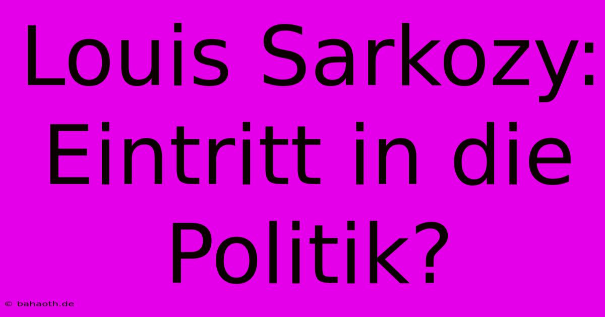 Louis Sarkozy: Eintritt In Die Politik?