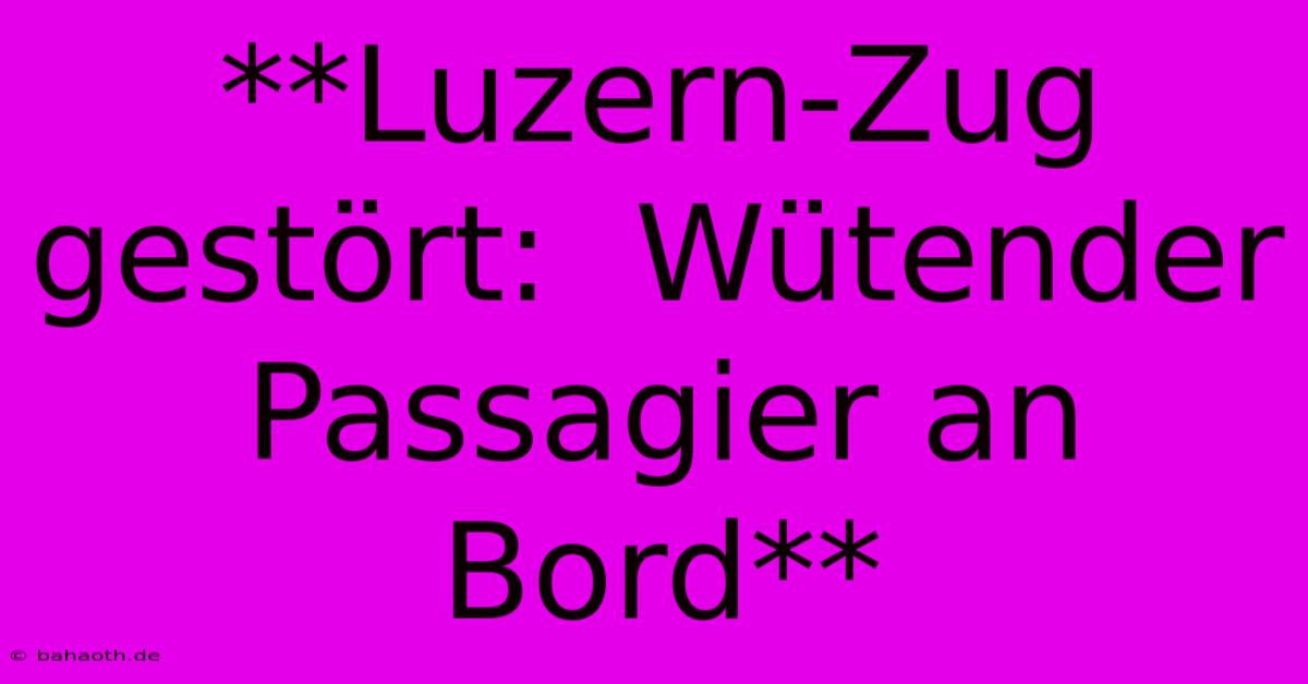 **Luzern-Zug Gestört:  Wütender Passagier An Bord**