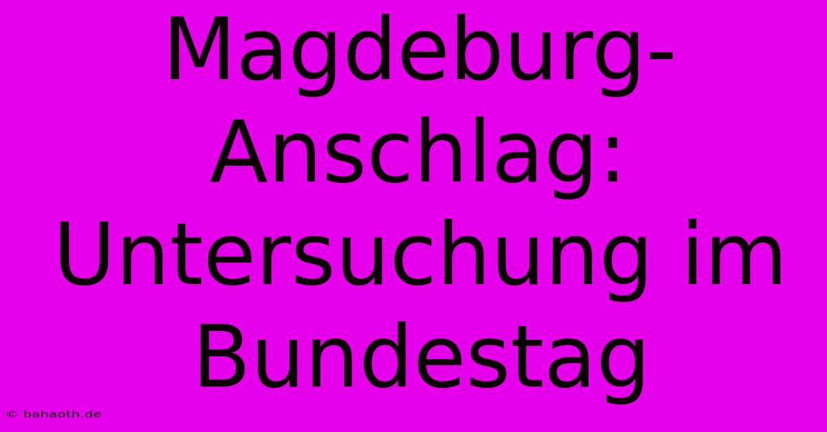 Magdeburg-Anschlag: Untersuchung Im Bundestag