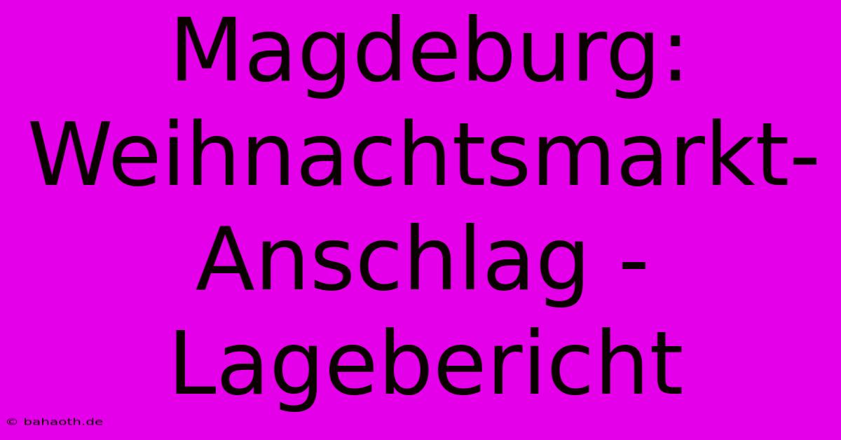 Magdeburg: Weihnachtsmarkt-Anschlag - Lagebericht