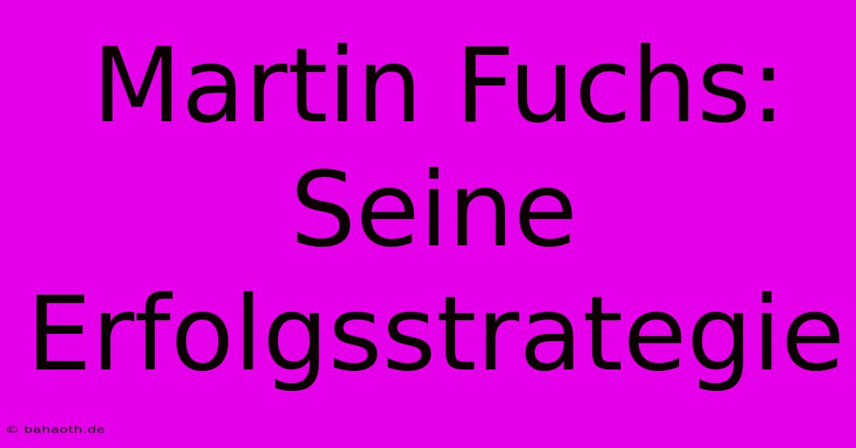 Martin Fuchs:  Seine Erfolgsstrategie