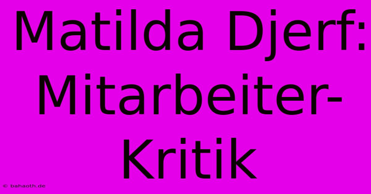 Matilda Djerf: Mitarbeiter-Kritik