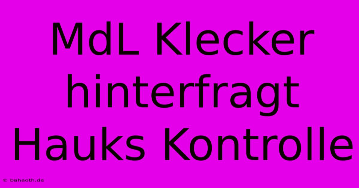 MdL Klecker Hinterfragt Hauks Kontrolle