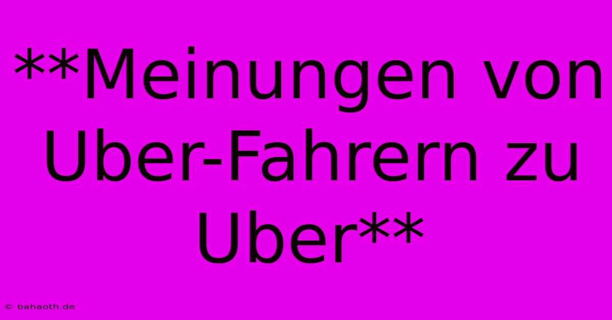 **Meinungen Von Uber-Fahrern Zu Uber**