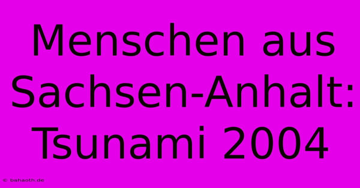 Menschen Aus Sachsen-Anhalt: Tsunami 2004