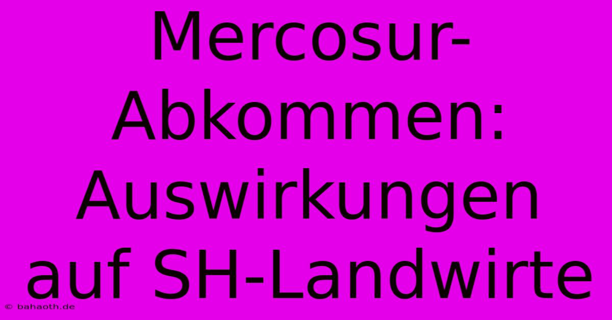 Mercosur-Abkommen: Auswirkungen Auf SH-Landwirte