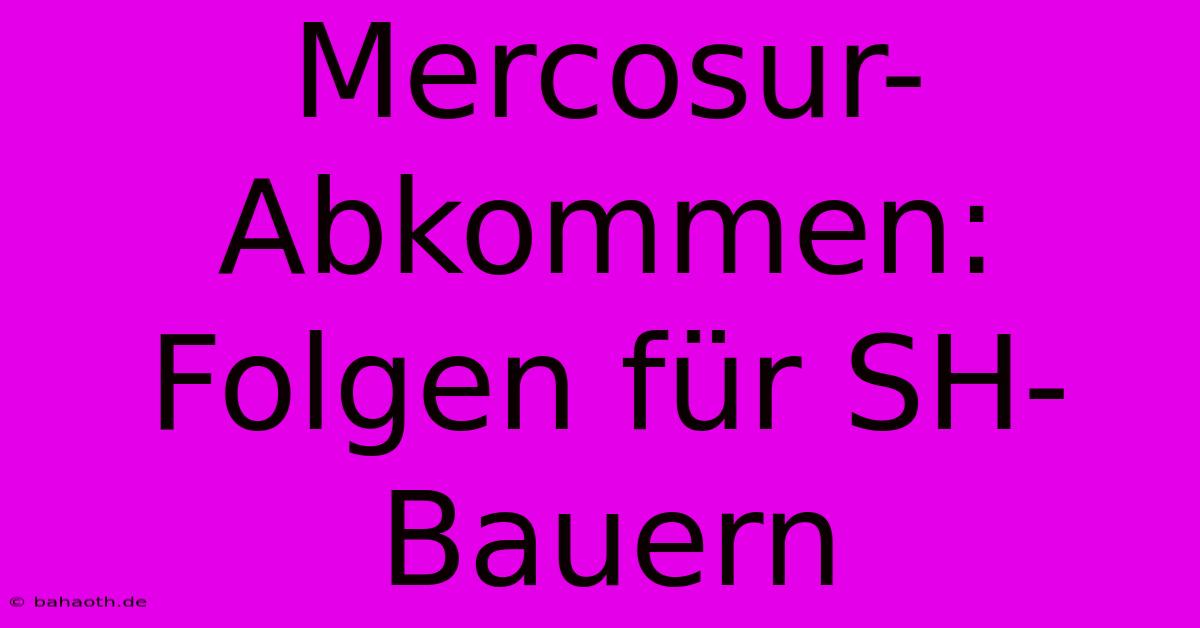 Mercosur-Abkommen:  Folgen Für SH-Bauern