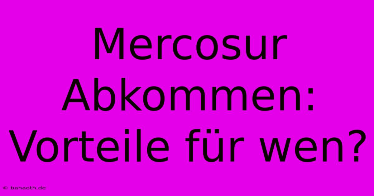 Mercosur Abkommen: Vorteile Für Wen?