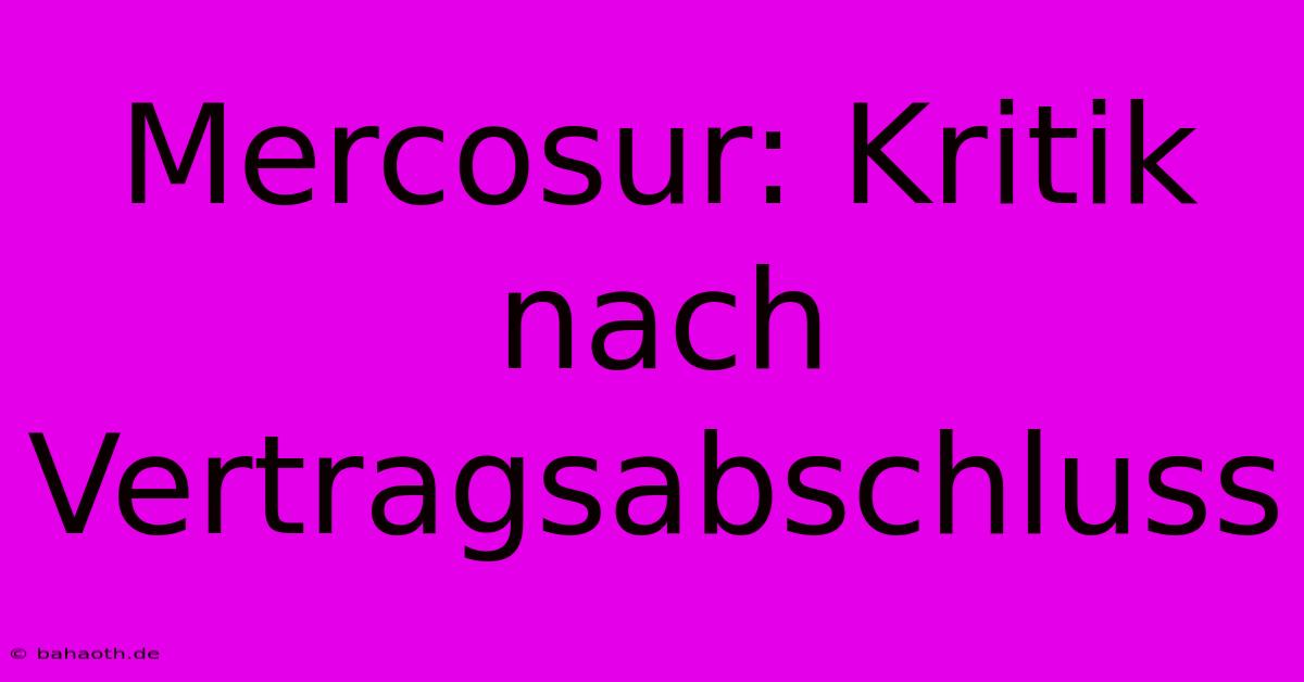 Mercosur: Kritik Nach Vertragsabschluss