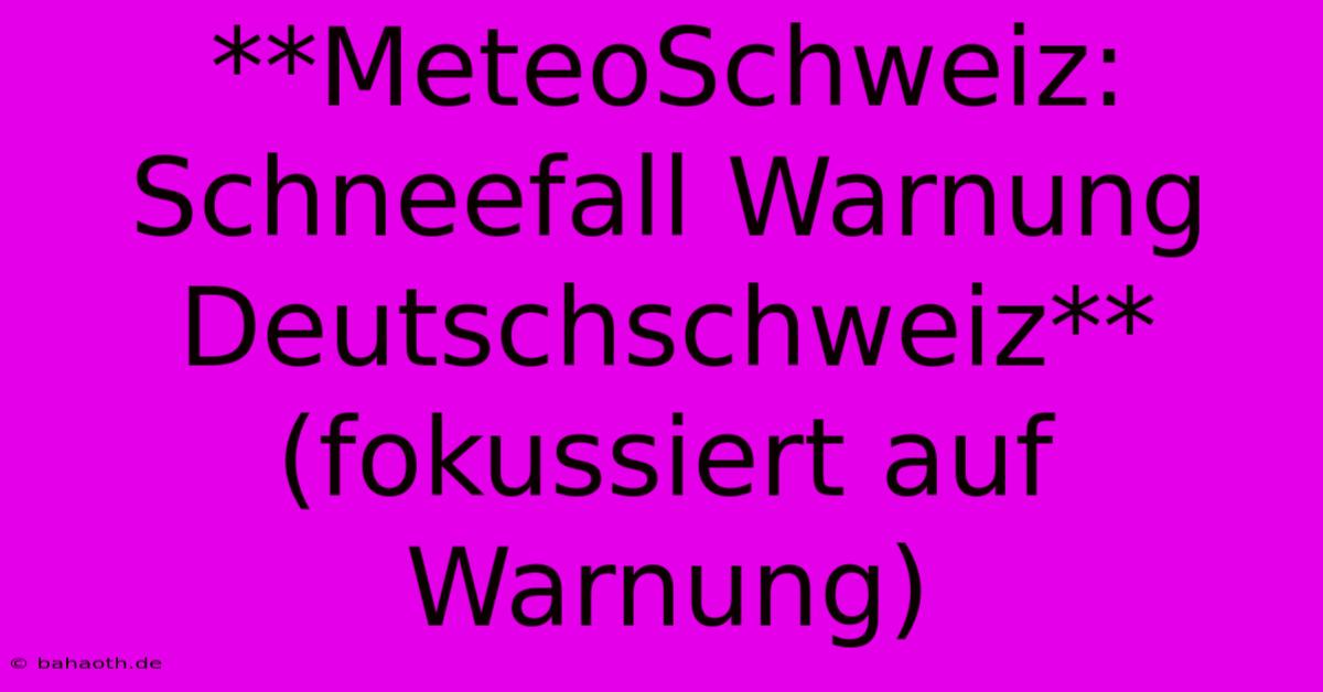 **MeteoSchweiz: Schneefall Warnung Deutschschweiz** (fokussiert Auf Warnung)