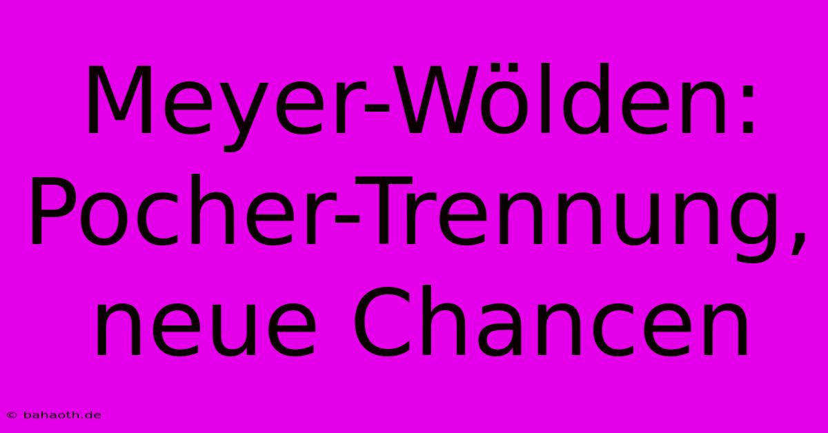 Meyer-Wölden: Pocher-Trennung, Neue Chancen